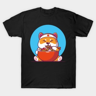 shiba inu eating ramen T-Shirt